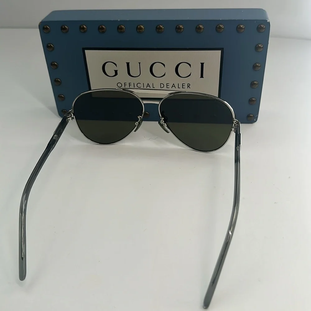 💯- New Authentic Gucci™ GG1163S 002 60 - Silver/Gray Sunglasses